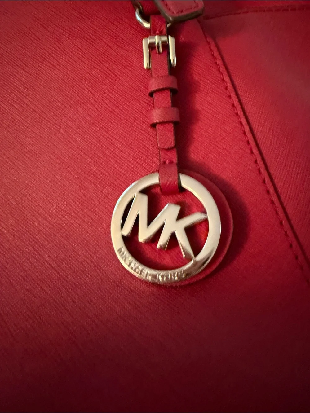Michael Kors Bright Red Saffiano Leather Tote with MK Pendant
